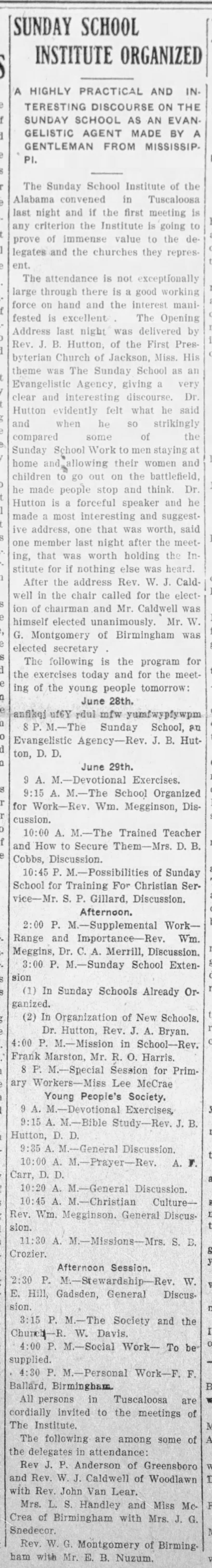 Sunday School Institute Organized